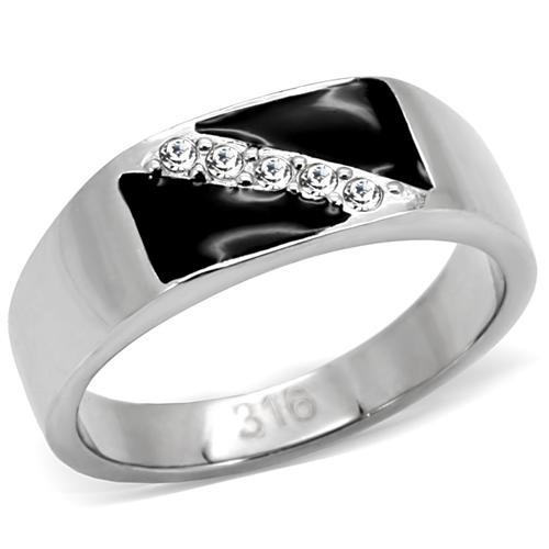 TK414701 - High polished (no plating) Stainless Steel Ring with Top Grade Crystal  in Clear-0