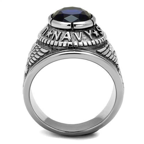 TK414707 - High polished (no plating) Stainless Steel Ring with Synthetic Synthetic Glass in Sapphire-2