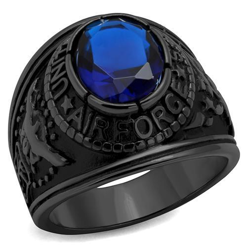TK414708J - IP Black(Ion Plating) Stainless Steel Ring with Synthetic Synthetic Glass in Sapphire-5