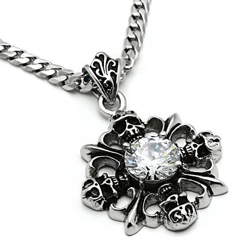 TK454 - High polished (no plating) Stainless Steel Chain Pendant with AAA Grade CZ  in Clear-2