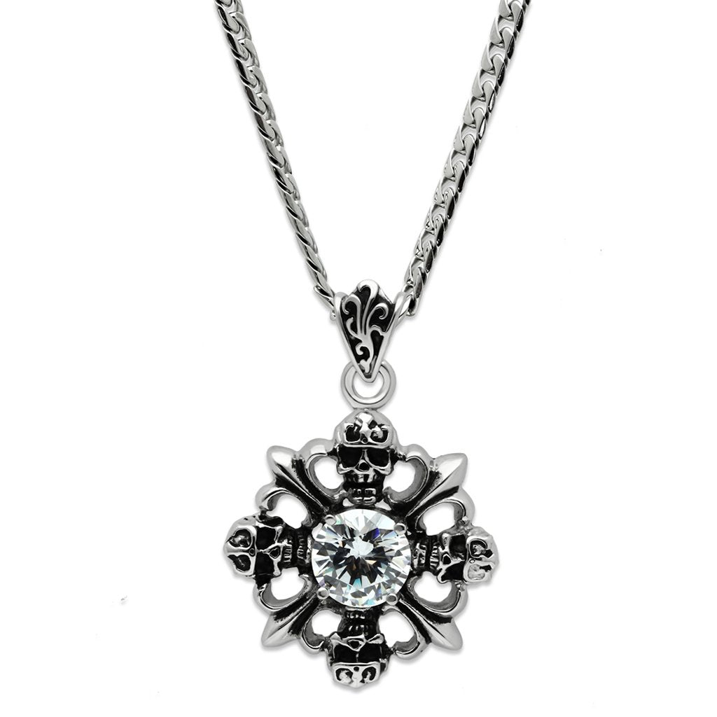 TK454 - High polished (no plating) Stainless Steel Chain Pendant with AAA Grade CZ  in Clear-0