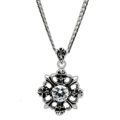TK454 - High polished (no plating) Stainless Steel Chain Pendant with AAA Grade CZ  in Clear-0