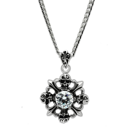TK454 - High polished (no plating) Stainless Steel Chain Pendant with AAA Grade CZ  in Clear-0