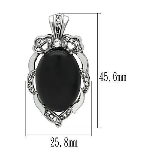 TK459 - High polished (no plating) Stainless Steel Chain Pendant with Semi-Precious Onyx in Jet-1