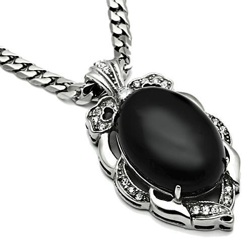 TK459 - High polished (no plating) Stainless Steel Chain Pendant with Semi-Precious Onyx in Jet-2