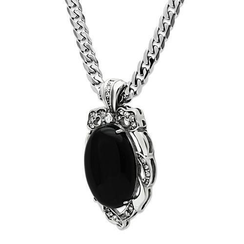 TK459 - High polished (no plating) Stainless Steel Chain Pendant with Semi-Precious Onyx in Jet-3