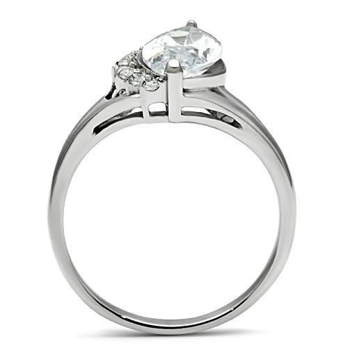 TK475 - High polished (no plating) Stainless Steel Ring with AAA Grade CZ  in Clear-2