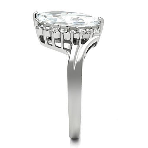 TK475 - High polished (no plating) Stainless Steel Ring with AAA Grade CZ  in Clear-3