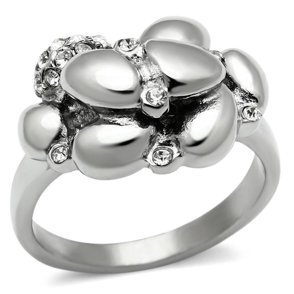 TK476 - High polished (no plating) Stainless Steel Ring with Top Grade Crystal  in Clear-0
