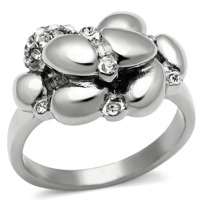TK476 - High polished (no plating) Stainless Steel Ring with Top Grade Crystal  in Clear-0