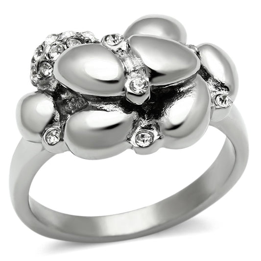 TK476 - High polished (no plating) Stainless Steel Ring with Top Grade Crystal  in Clear-0