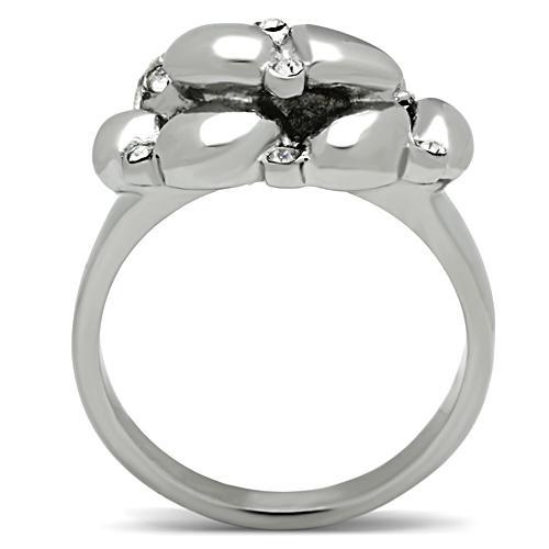 TK476 - High polished (no plating) Stainless Steel Ring with Top Grade Crystal  in Clear-2