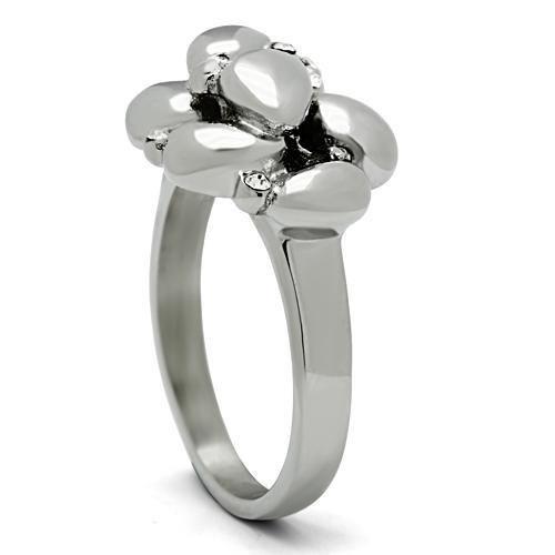 TK476 - High polished (no plating) Stainless Steel Ring with Top Grade Crystal  in Clear-3
