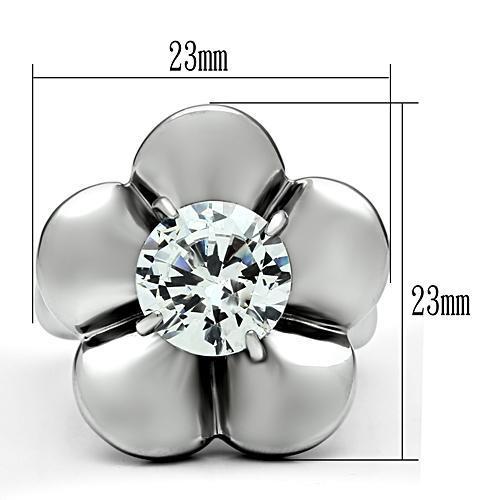 TK477 - High polished (no plating) Stainless Steel Ring with AAA Grade CZ  in Clear-1