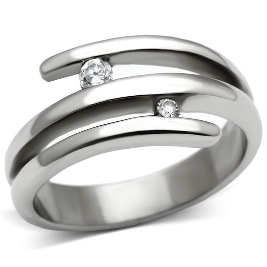 TK478 - High polished (no plating) Stainless Steel Ring with AAA Grade CZ  in Clear-0