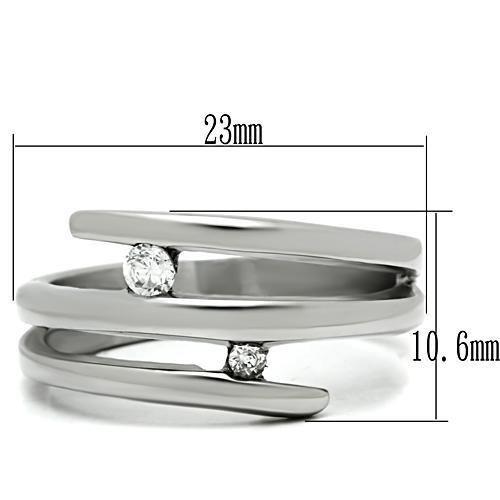 TK478 - High polished (no plating) Stainless Steel Ring with AAA Grade CZ  in Clear-1