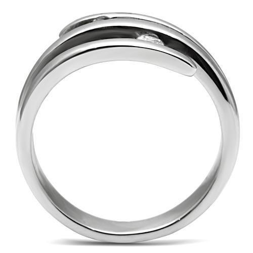 TK478 - High polished (no plating) Stainless Steel Ring with AAA Grade CZ  in Clear-2