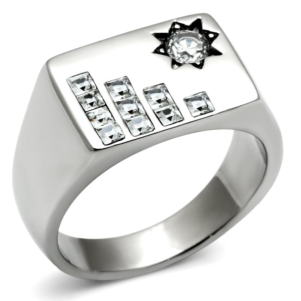 TK481 - High polished (no plating) Stainless Steel Ring with AAA Grade CZ  in Clear-0