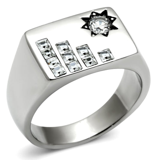 TK481 - High polished (no plating) Stainless Steel Ring with AAA Grade CZ  in Clear-0