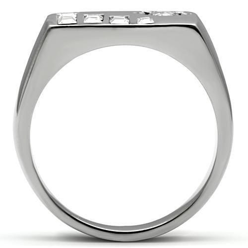 TK481 - High polished (no plating) Stainless Steel Ring with AAA Grade CZ  in Clear-2