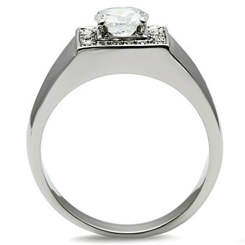 TK483 - High polished (no plating) Stainless Steel Ring with AAA Grade CZ  in Clear-2
