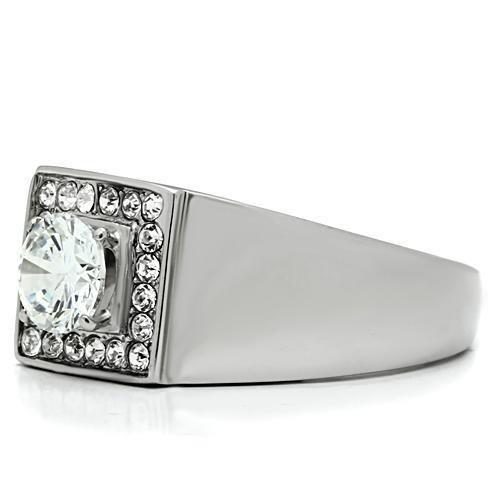 TK483 - High polished (no plating) Stainless Steel Ring with AAA Grade CZ  in Clear-3