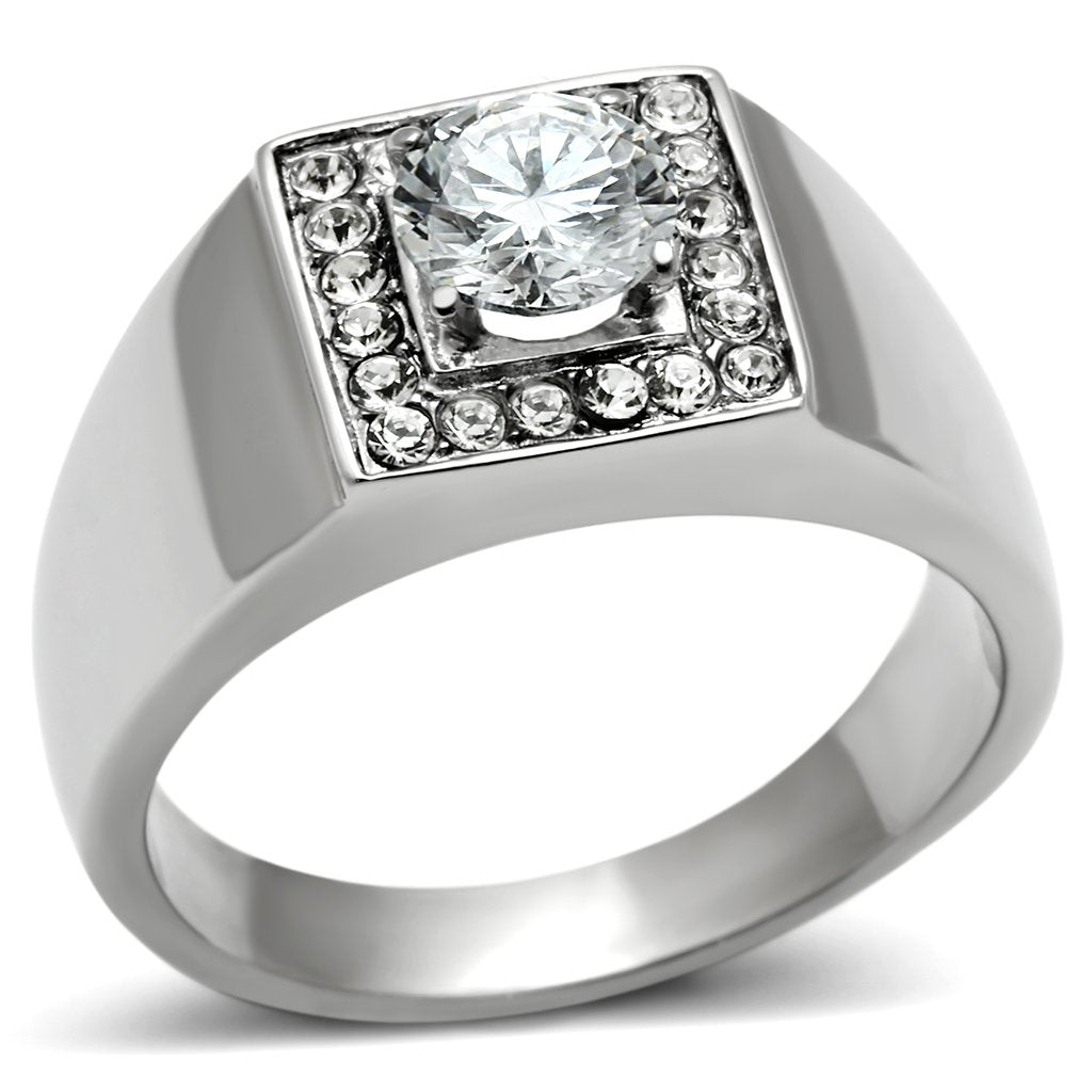 TK483 - High polished (no plating) Stainless Steel Ring with AAA Grade CZ  in Clear-0