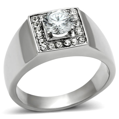 TK483 - High polished (no plating) Stainless Steel Ring with AAA Grade CZ  in Clear-0