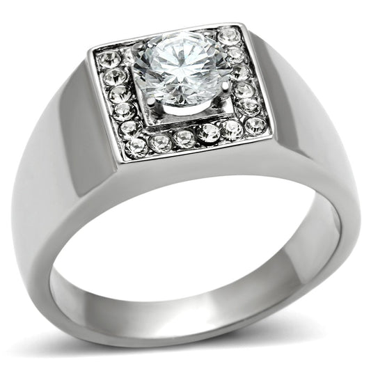 TK483 - High polished (no plating) Stainless Steel Ring with AAA Grade CZ  in Clear-0