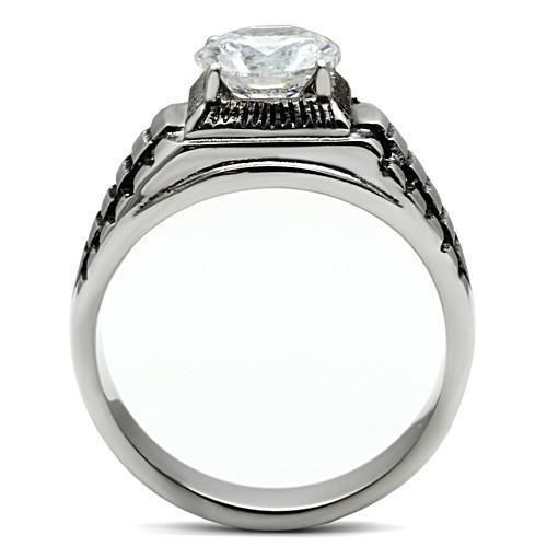 TK485 - High polished (no plating) Stainless Steel Ring with AAA Grade CZ  in Clear-2