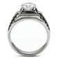 TK485 - High polished (no plating) Stainless Steel Ring with AAA Grade CZ  in Clear-2
