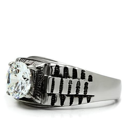TK485 - High polished (no plating) Stainless Steel Ring with AAA Grade CZ  in Clear-3