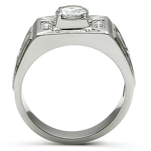 TK486 - High polished (no plating) Stainless Steel Ring with AAA Grade CZ  in Clear-2