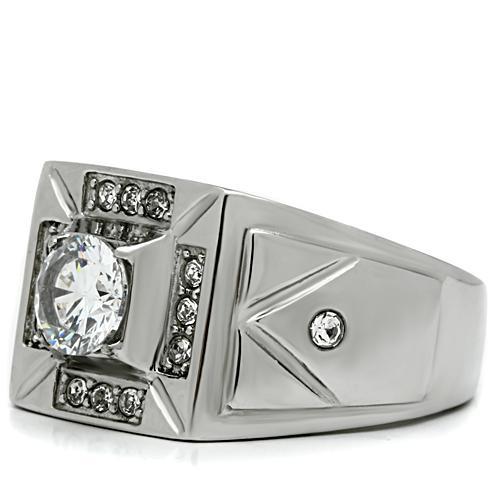 TK486 - High polished (no plating) Stainless Steel Ring with AAA Grade CZ  in Clear-3