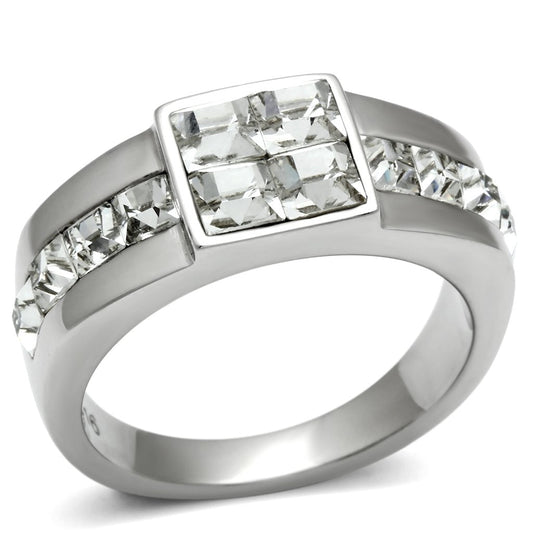 TK487 - High polished (no plating) Stainless Steel Ring with Top Grade Crystal  in Clear-0
