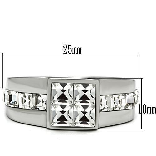 TK487 - High polished (no plating) Stainless Steel Ring with Top Grade Crystal  in Clear-1
