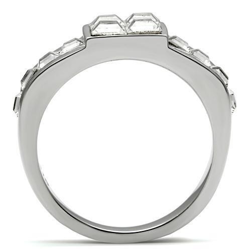 TK487 - High polished (no plating) Stainless Steel Ring with Top Grade Crystal  in Clear-2