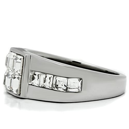 TK487 - High polished (no plating) Stainless Steel Ring with Top Grade Crystal  in Clear-3