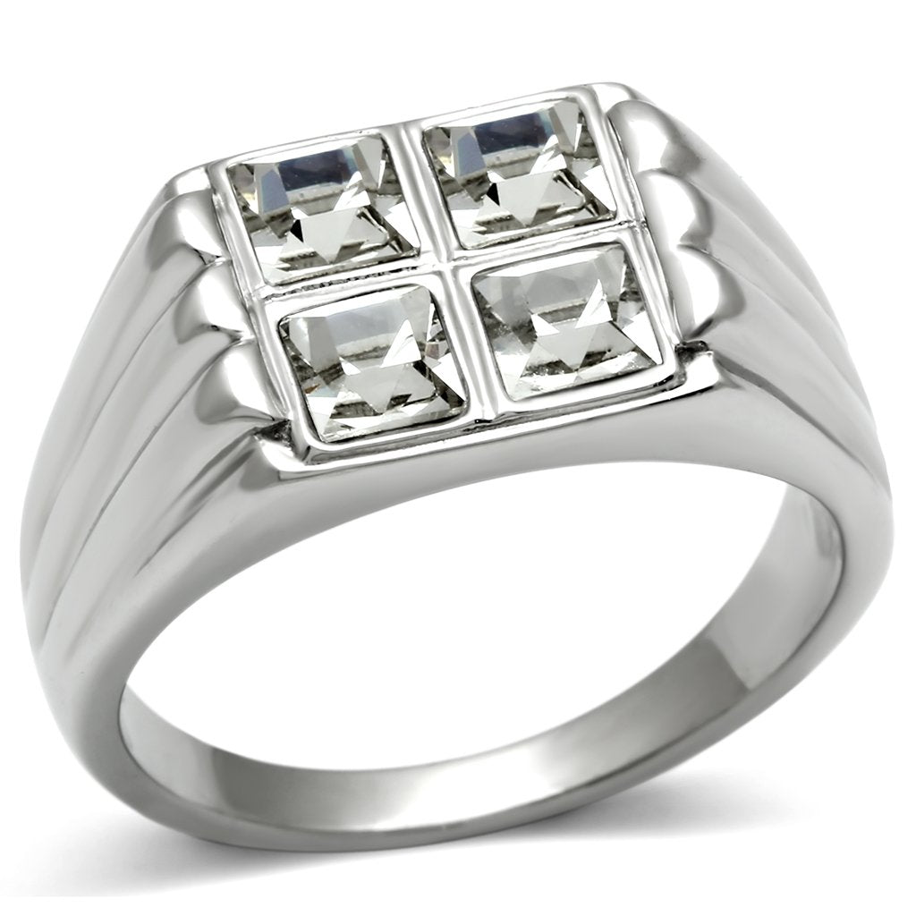 TK488 - High polished (no plating) Stainless Steel Ring with Top Grade Crystal  in Clear-0
