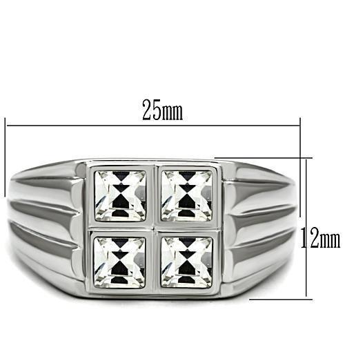 TK488 - High polished (no plating) Stainless Steel Ring with Top Grade Crystal  in Clear-1