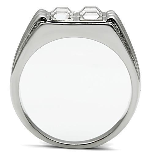 TK488 - High polished (no plating) Stainless Steel Ring with Top Grade Crystal  in Clear-2