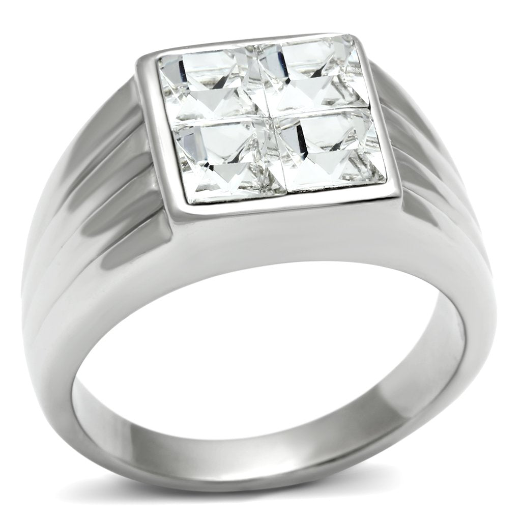 TK489 - High polished (no plating) Stainless Steel Ring with Top Grade Crystal  in Clear-0