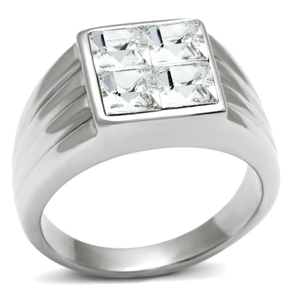 TK489 - High polished (no plating) Stainless Steel Ring with Top Grade Crystal  in Clear-0