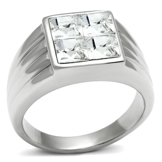 TK489 - High polished (no plating) Stainless Steel Ring with Top Grade Crystal  in Clear-0