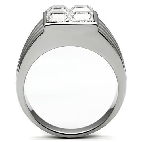 TK489 - High polished (no plating) Stainless Steel Ring with Top Grade Crystal  in Clear-2