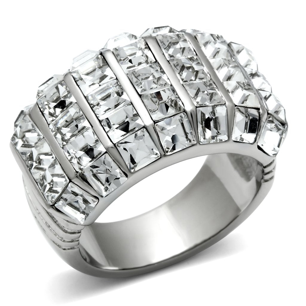 TK490 - High polished (no plating) Stainless Steel Ring with Top Grade Crystal  in Clear-0