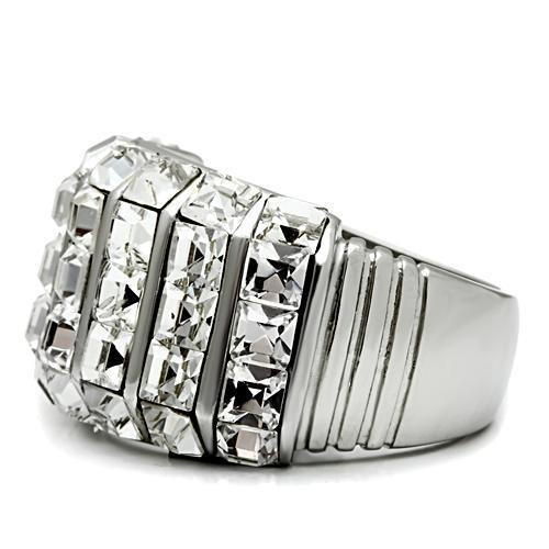 TK490 - High polished (no plating) Stainless Steel Ring with Top Grade Crystal  in Clear-3