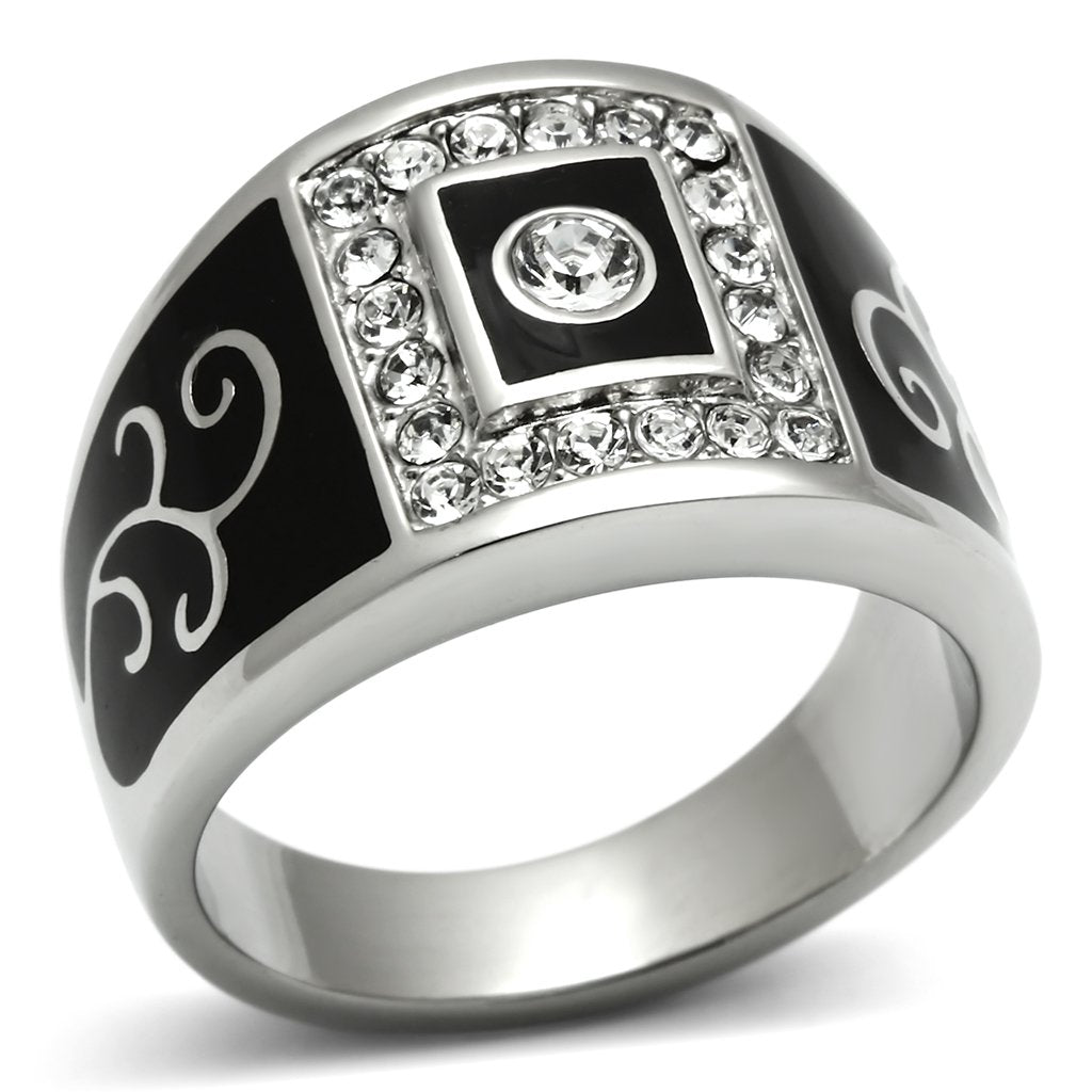 TK492 - High polished (no plating) Stainless Steel Ring with Top Grade Crystal  in Clear-0