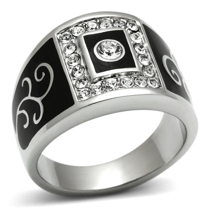TK492 - High polished (no plating) Stainless Steel Ring with Top Grade Crystal  in Clear-0
