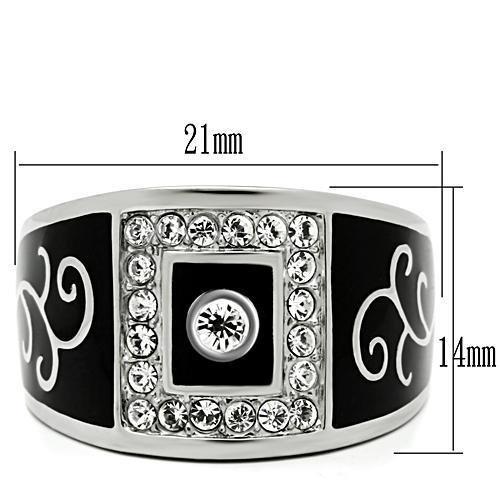 TK492 - High polished (no plating) Stainless Steel Ring with Top Grade Crystal  in Clear-1